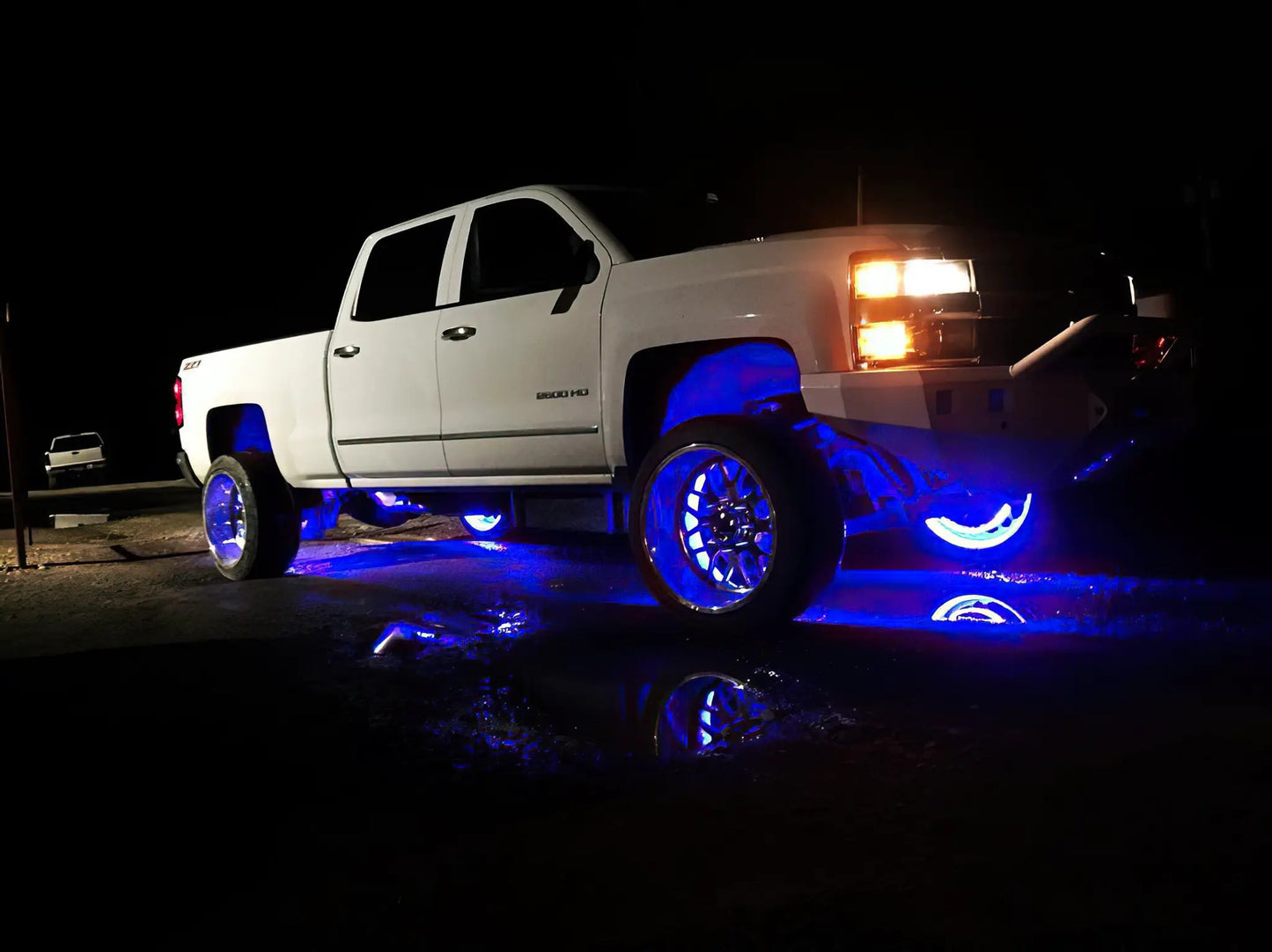 Oracle Lighting Double wide blue LED wheel ring with plug and play waterproof connectors. Consist of four illuminated rings which attach to dust shield. Rings include five mounting brackets. Universal vehicle application. by Oracle Lighting
