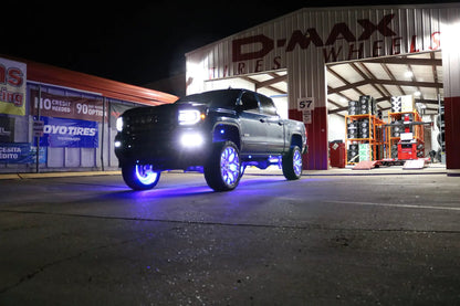 Oracle Lighting Double wide blue LED wheel ring with plug and play waterproof connectors. Consist of four illuminated rings which attach to dust shield. Rings include five mounting brackets. Universal vehicle application. by Oracle Lighting