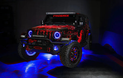 Oracle Lighting Double wide blue LED wheel ring with plug and play waterproof connectors. Consist of four illuminated rings which attach to dust shield. Rings include five mounting brackets. Universal vehicle application. by Oracle Lighting