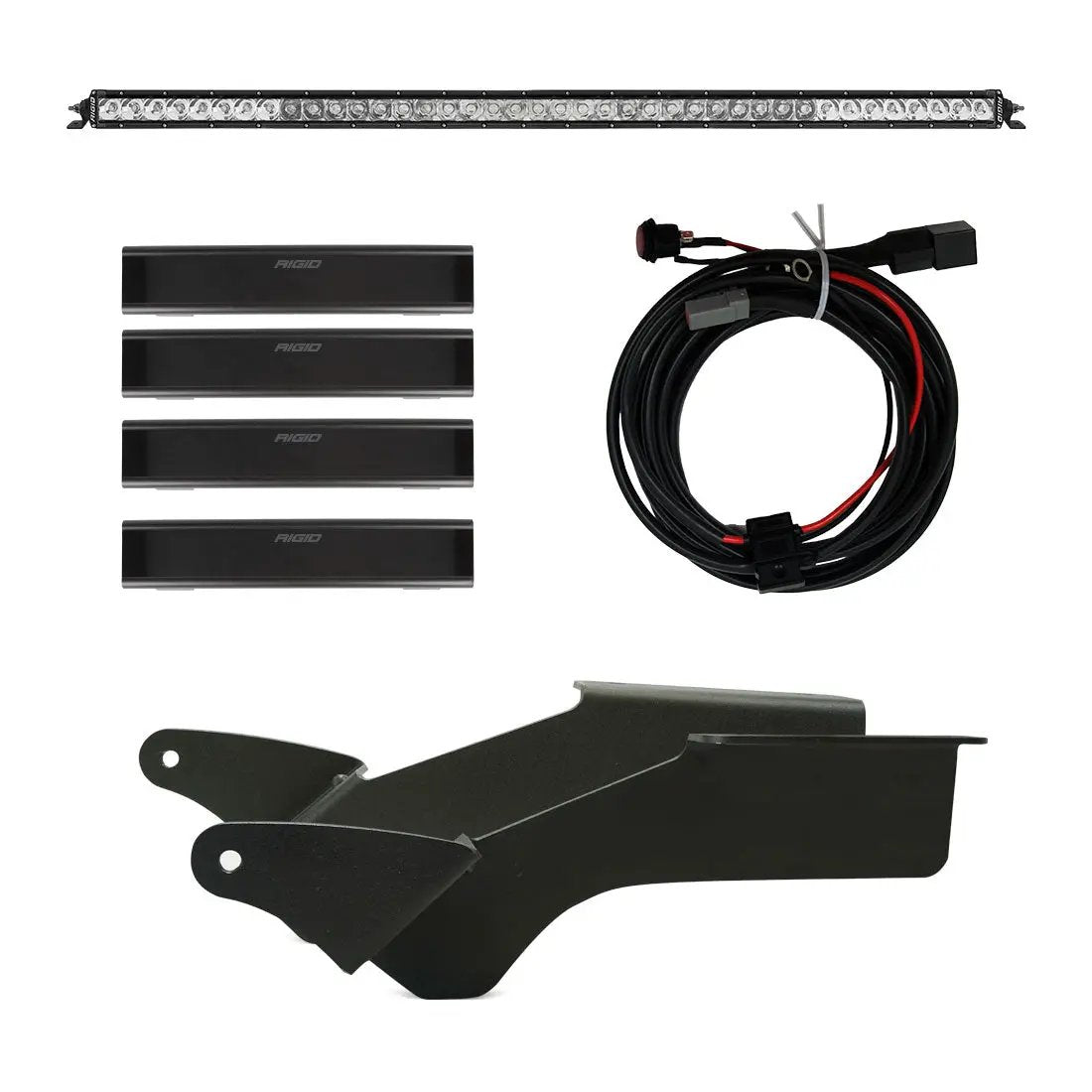 RIGID Industries This Bronco light kit includes two roof rack bar brackets, isolation bases, a 40 Inch SR-Series Spot/Flood Combo light bar, solid black light covers, and a wiring harness. by RIGID Industries