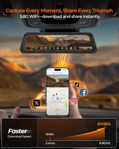 Acumen The Legend 3ch Waterproof Rear View Mirror Dash Cam with 1080P 60fps Front+ Rear+ Bumper/Cabin Cameras
