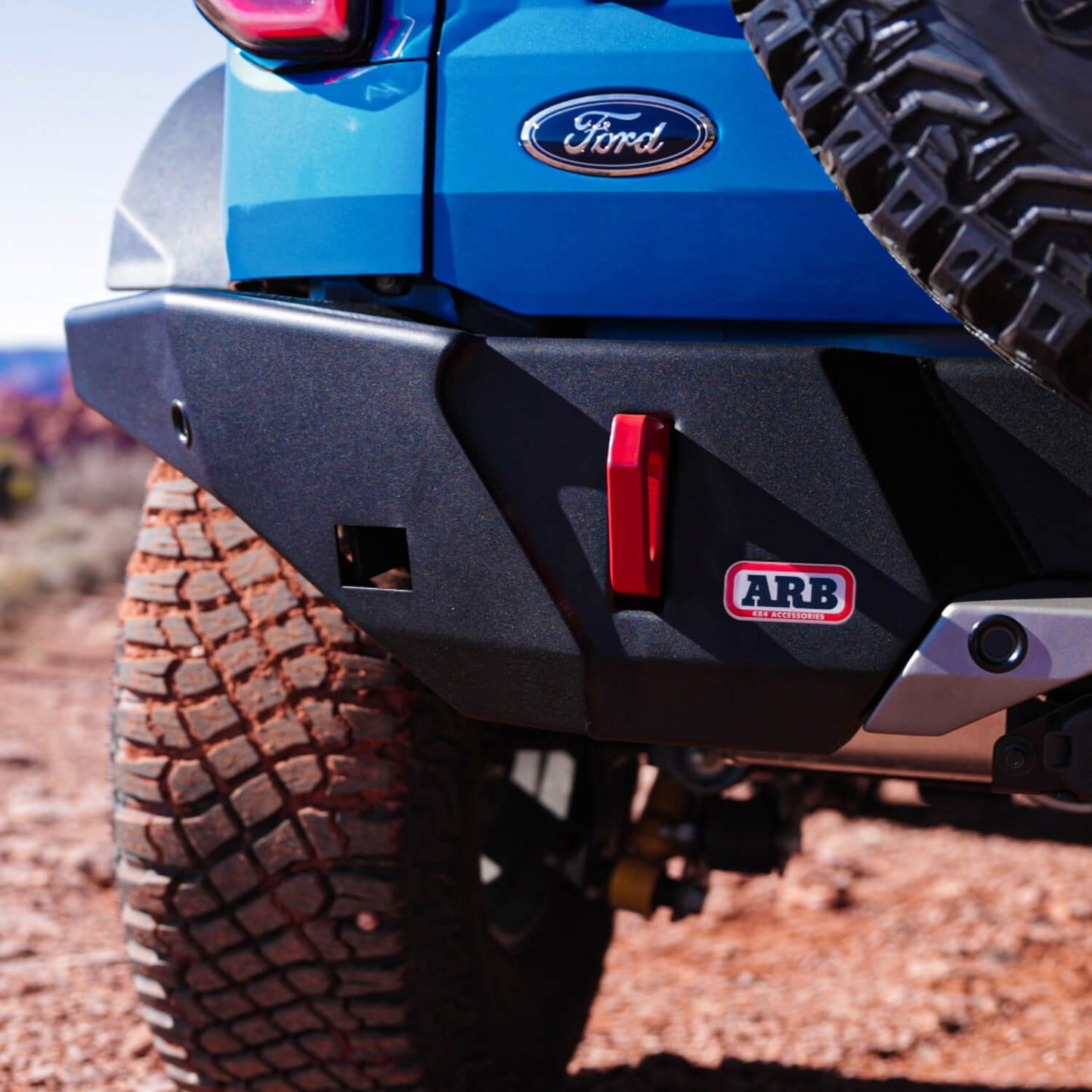 ARB Rear Bumper for use with Wide Flare Models, includes Twin Jack Points and LED License Plate, accommodates OE Tow Bar, Wiring, and Parking Sensors