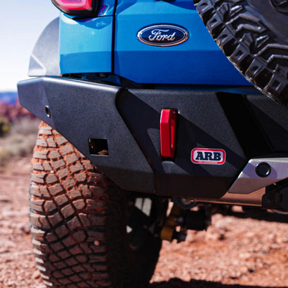 ARB Rear Bumper for use with Wide Flare Models, includes Twin Jack Points and LED License Plate, accommodates OE Tow Bar, Wiring, and Parking Sensors