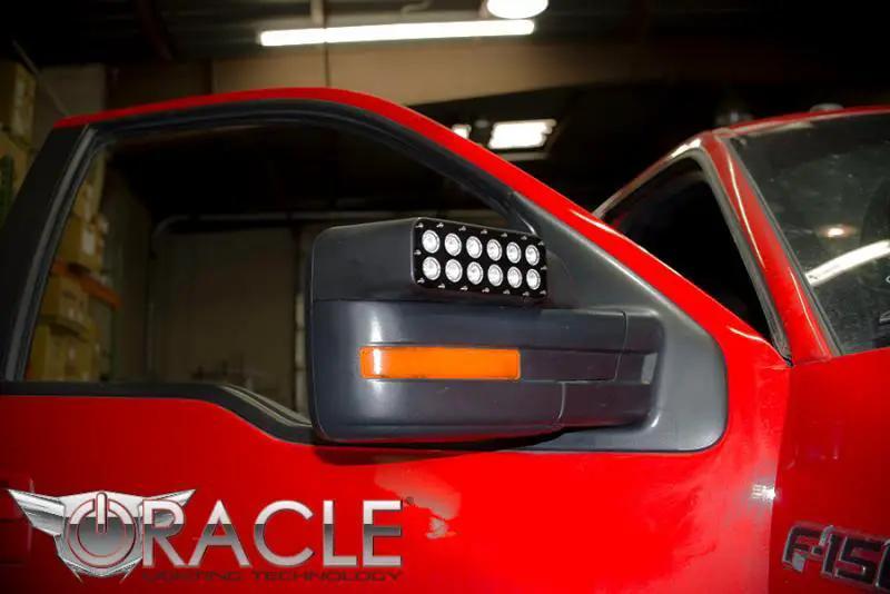 Oracle Lighting The Off-Road mirror caps offer a clean almost OEM look. They are installed using the factory mounts. The advanced LED optics are set at a 45 degree angle to best help the driver in off-road activities. by Oracle Lighting