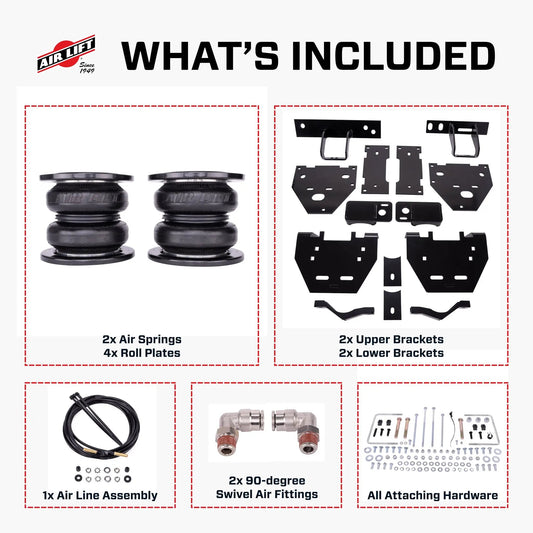 Air Lift LoadLifter 7500 XL Ultimate load support kits for the 2023-2025 Ford F-450 4WD, PN 57579, offer up to 7,500 pounds of load-leveling capacity while eliminating squat, trailer sway, body roll, and bottoming out. by Air Lift