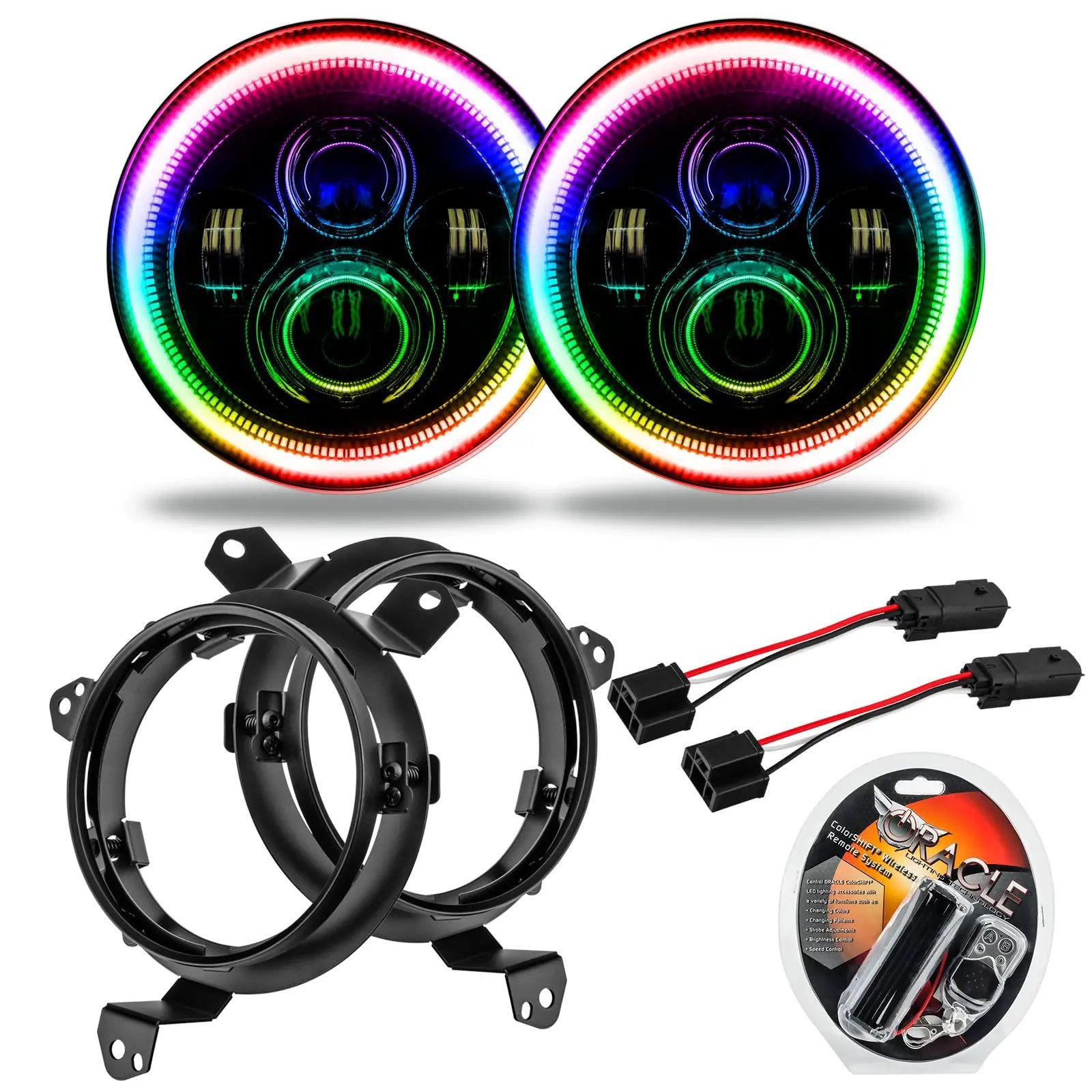 ORACLE Lighting Jeep Wrangler JL/Gladiator JT 7in. High Powered LED Headlights (Pair) ColorSHIFT Halos w/RF by Oracle Lighting