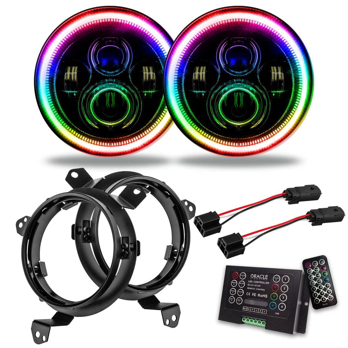 ORACLE Lighting Jeep Wrangler JL/Gladiator JT 7in. High Powered LED Headlights (Pair) ColorSHIFT Halos w/2.0 by Oracle Lighting