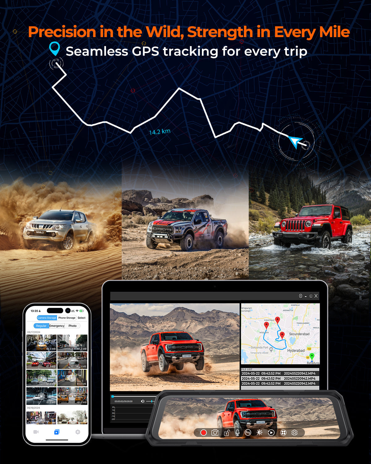 Acumen The Legend 3ch Waterproof Rear View Mirror Dash Cam with 1080P 60fps Front+ Rear+ Bumper/Cabin Cameras