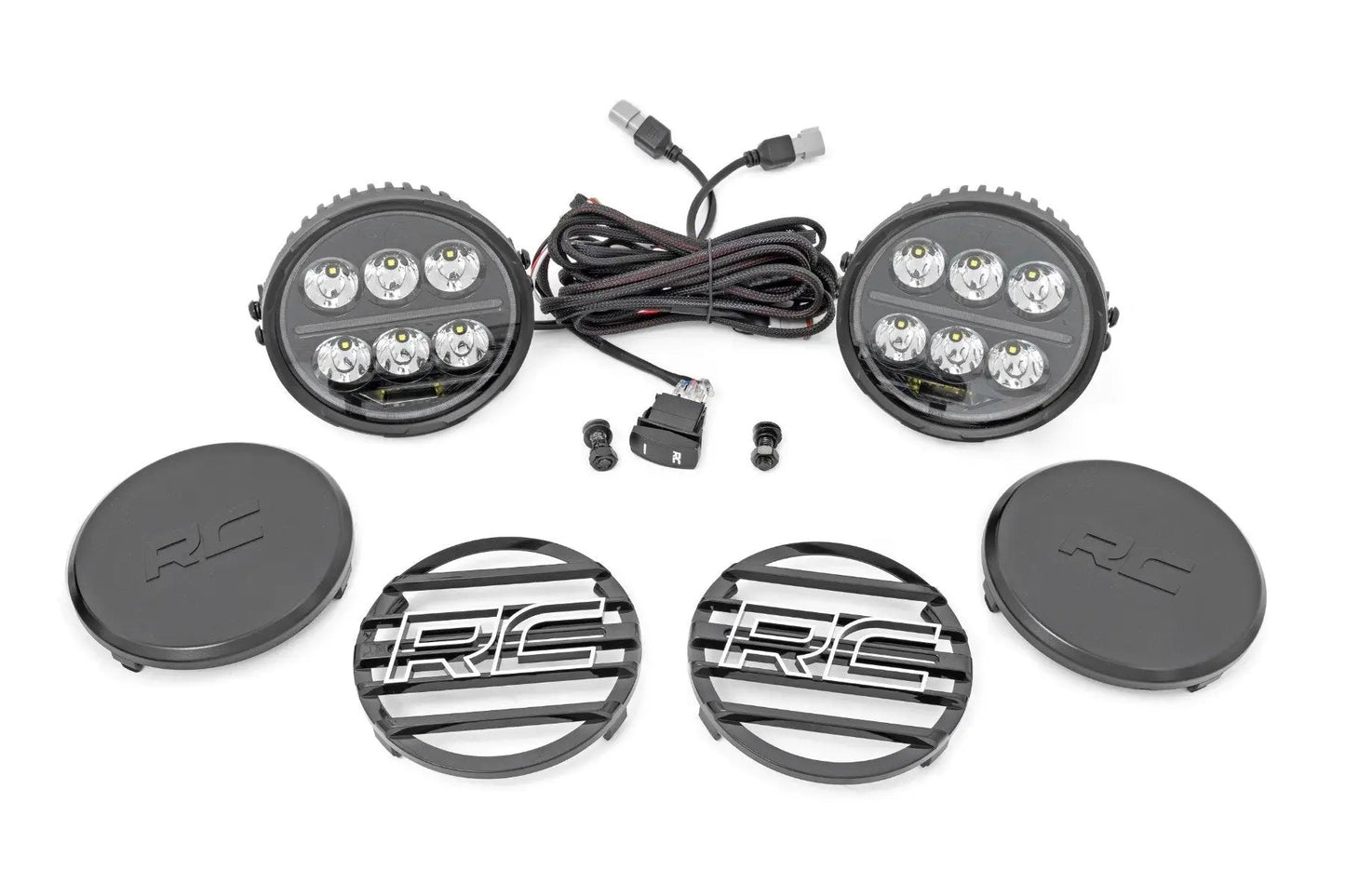 Rough Country Black Series Halo LED Light Pair | White/Amber DRL | 6.5 Inch | Round by Rough Country