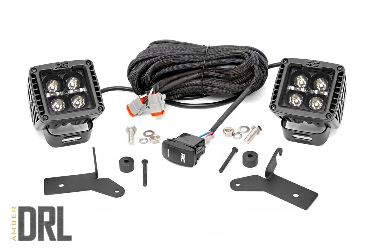 Rough Country LED Light Kit | Hinge Mount | 2" Black Pair | Amber DRL | Jeep Gladiator JT/Wrangler JL (18-26) by Rough Country