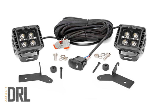 Kit de luces LED | Montaje en bisagra | Par negro de 2" | DRL ámbar | Jeep Gladiator JT/Wrangler JL (18-26)