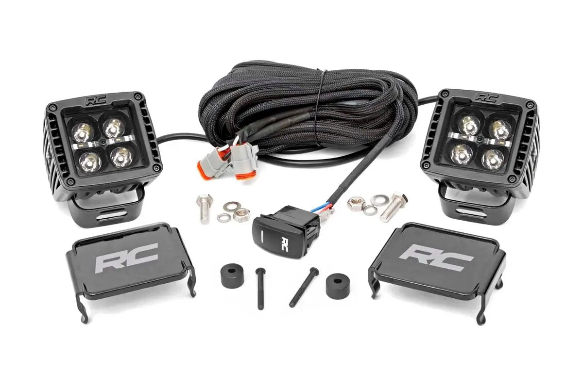 Rough Country LED Light Kit | Cowl Mount | 2" Black Pair | White DRL | Jeep Gladiator JT/Wrangler JL (18-26) by Rough Country