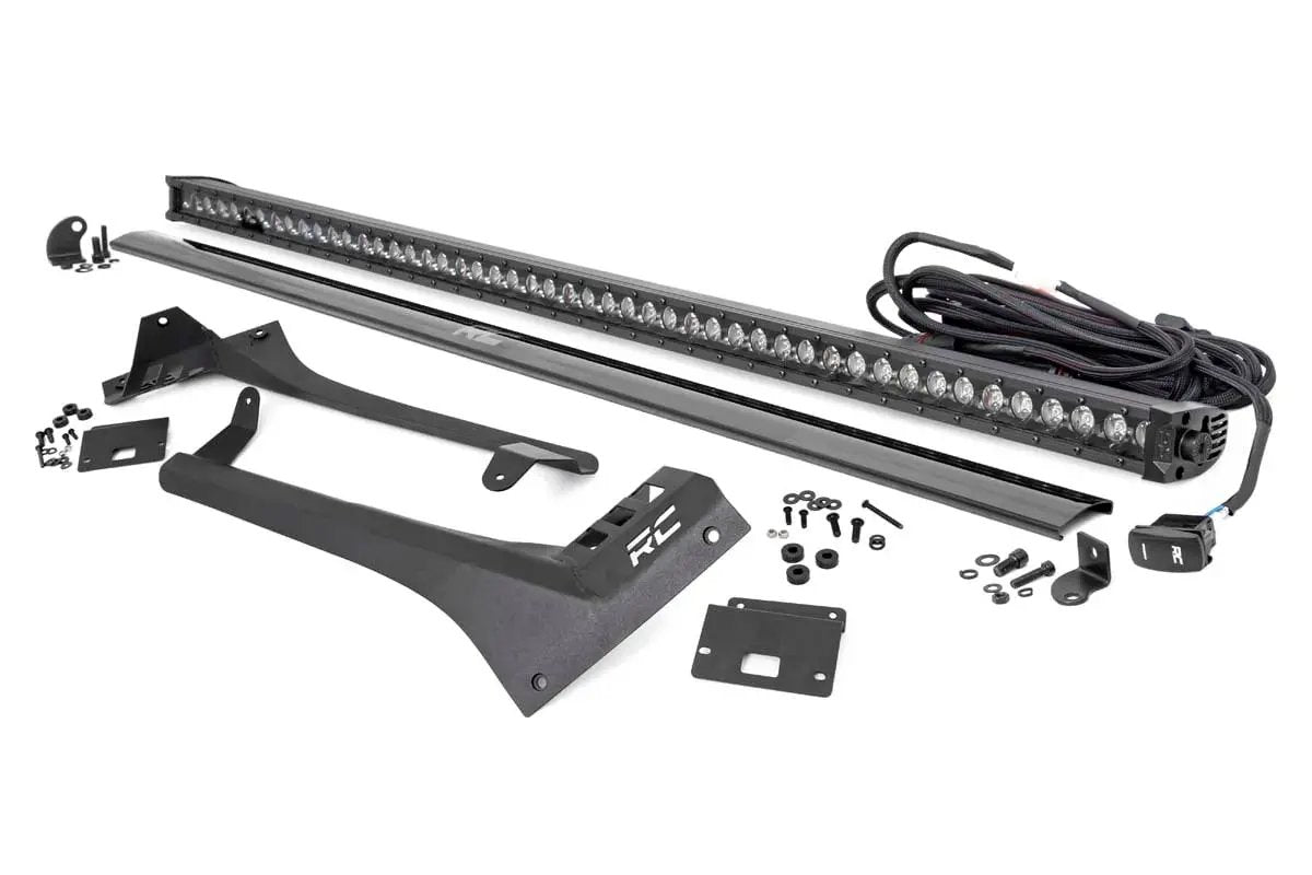 Rough Country LED Light Kit | Windshield | 50" BLK Single Row | WHT DRL | Jeep Gladiator JT/Wrangler JL (18-26) by Rough Country
