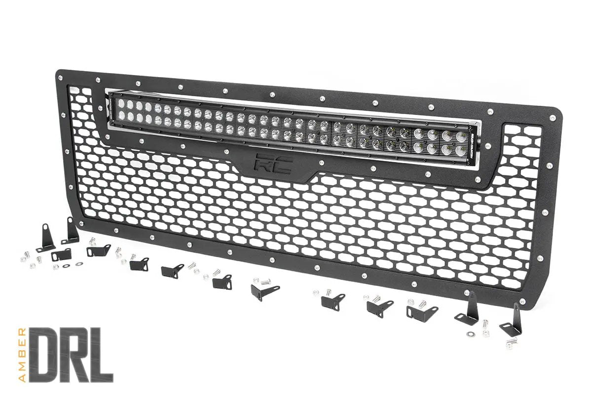 Rough Country Mesh Grille | 30" Dual Row LED | Black | Amber DRL | GMC Sierra 1500 (14-15) by Rough Country