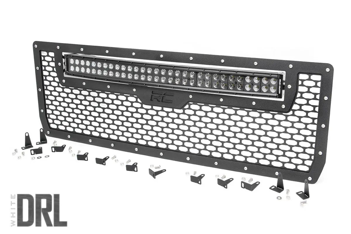Rough Country Mesh Grille | 30" Dual Row LED | Black | White DRL | GMC Sierra 1500 (14-15) by Rough Country
