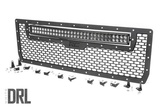 Rough Country Mesh Grille | 30" Dual Row LED | Black | White DRL | GMC Sierra 1500 (14-15)