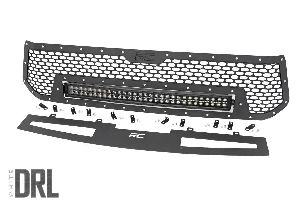 Rough Country Mesh Grille | 30" Dual Row LED | Black | White DRL | Toyota Tundra (14-17) by Rough Country