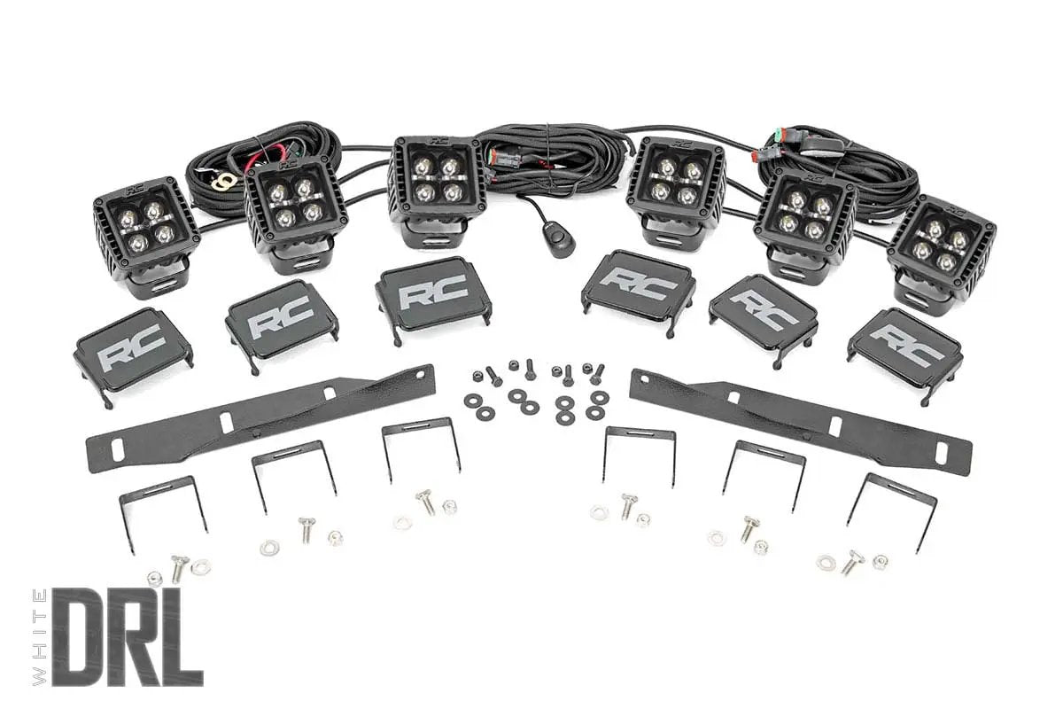 Rough Country LED Light Kit | Fog Mount | Triple 2" Black Pair | White DRL | Ford Raptor (17-20) by Rough Country
