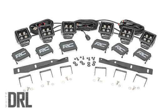 Rough Country LED Light Kit | Fog Mount | Triple 2" Black Pair | White DRL | Ford Raptor (17-20)