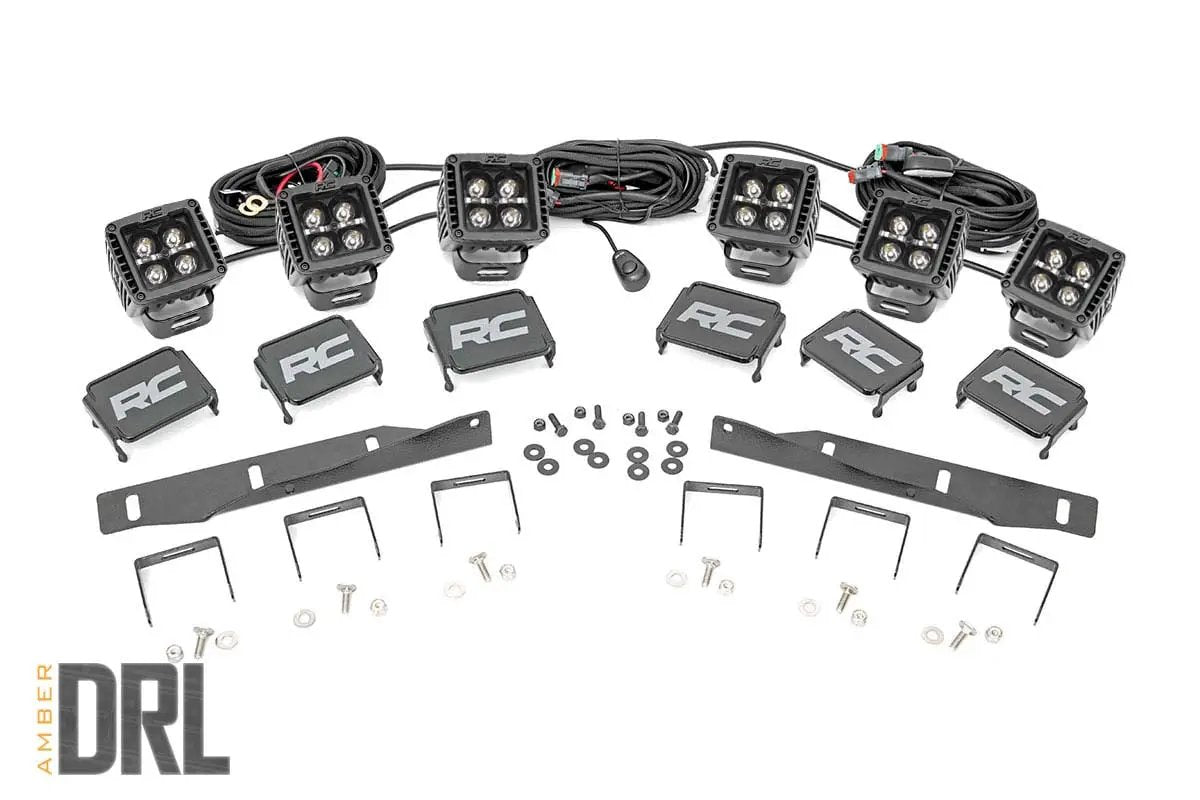 Rough Country LED Light Kit | Fog Mount | Triple 2" Black Pair | Amber DRL | Ford Raptor (17-20) by Rough Country