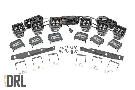 Rough Country LED Light Kit | Fog Mount | Triple 2" Black Pair | Amber DRL | Ford Raptor (17-20)