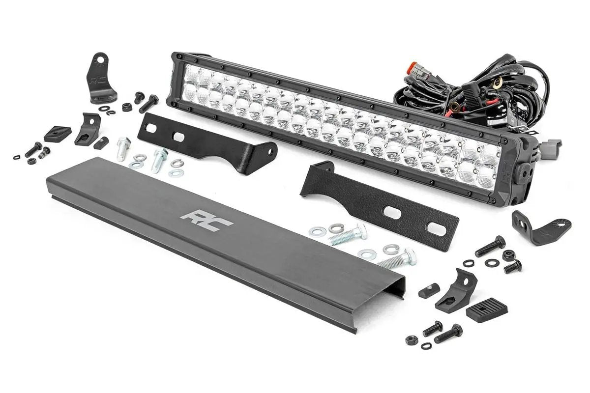 Rough Country LED Light Kit | Bumper Mount | 20" Chrome Dual Row | Amber DRL | Jeep Grand Cherokee WK2 (11-20) by Rough Country