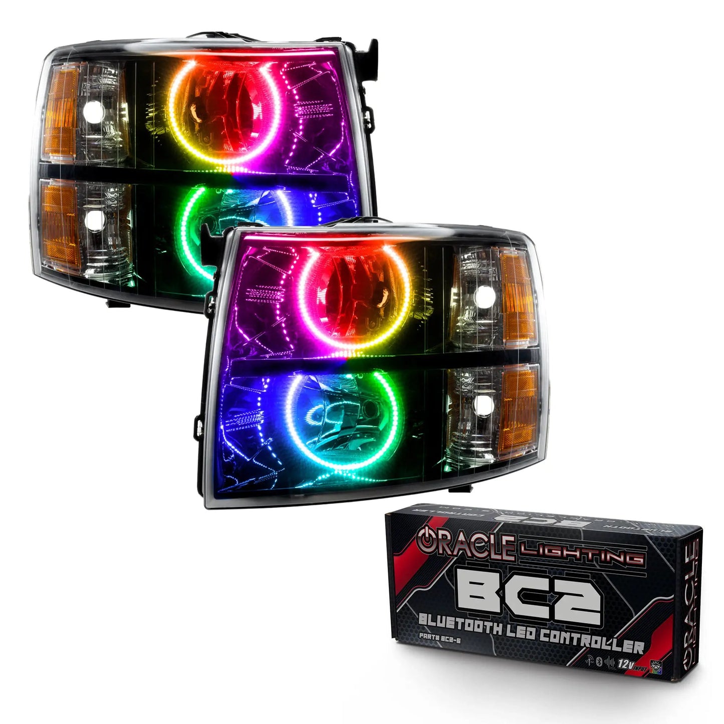 Oracle Lighting 2007-2013 Chevrolet Silverado Pre-Assembled LED Halo Headlights with Round Style Halos - (Black Housing) by Oracle Lighting