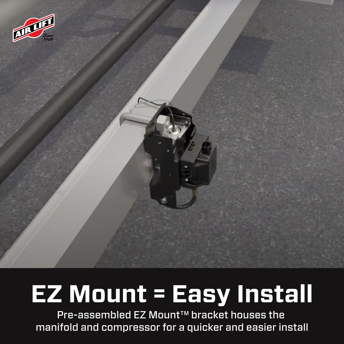 Air Lift The WirelessAir Tank + EZ Mount by Air Lift integrates a manifold and compressor into a dual tank system, equipped with the necessary wiring harness and accessories to enable real-time monitoring and inflation/deflation of air springs.