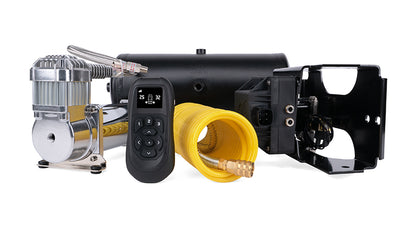Air Lift The WirelessAir Tank + EZ Mount by Air Lift integrates a manifold and compressor into a dual tank system, equipped with the necessary wiring harness and accessories to enable real-time monitoring and inflation/deflation of air springs.