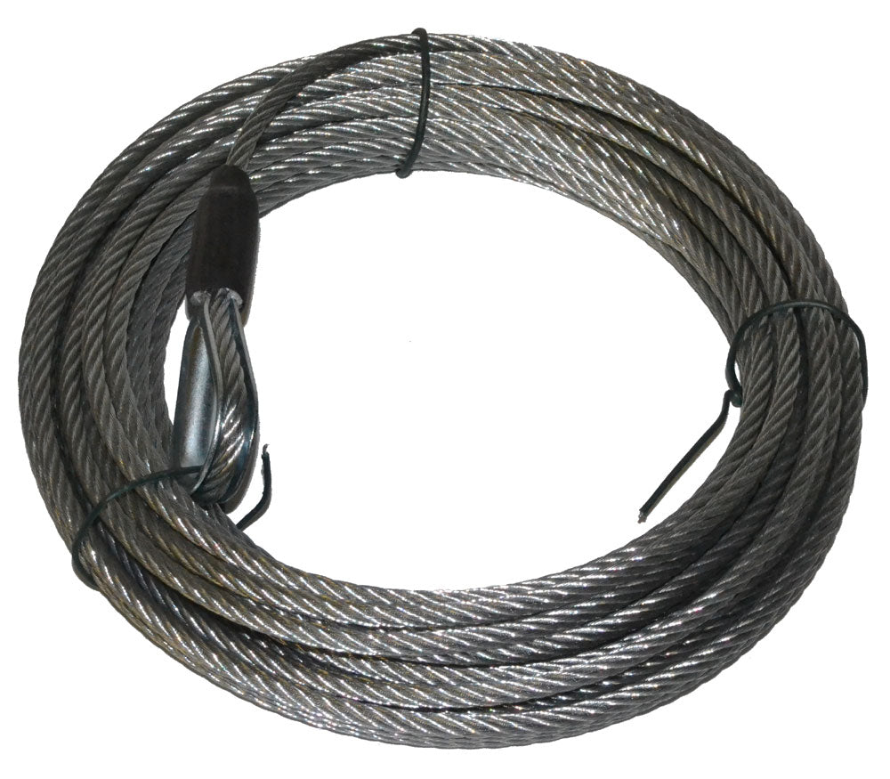 Warn For Warn 1700 DC Winch; 3/16 Inch Diameter x 35 Foot Length; Galvanized Aircraft Wire; Loop on One End and Wire Rope Terminal on Other End