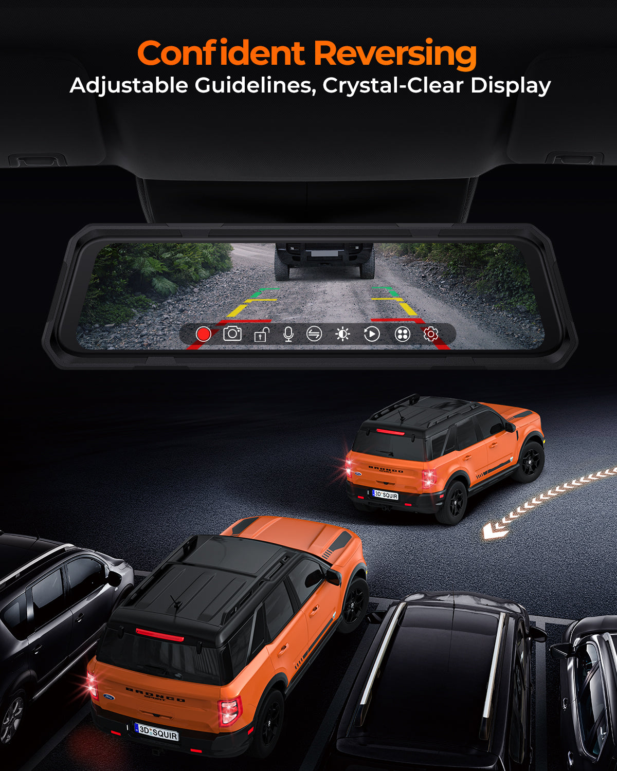 Acumen The Legend 3ch Waterproof Rear View Mirror Dash Cam with 1080P 60fps Front+ Rear+ Bumper/Cabin Cameras