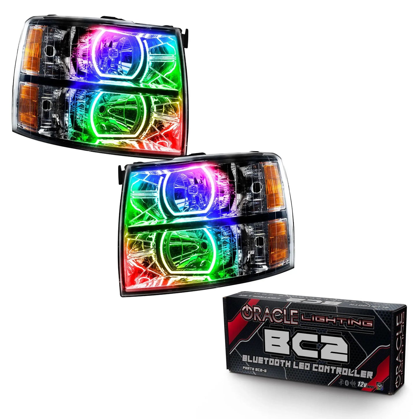 Oracle Lighting 2007-2013 Chevrolet Silverado Pre-Assembled LED Square Style Halo Headlights - (Black Housing) by Oracle Lighting