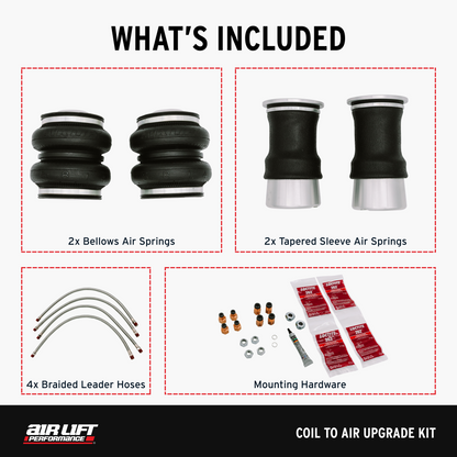 Air Lift Performance Coil to Air Upgrade kit for Coilover kit PN 79001 & 79006 for the 2015-2021 Subaru WRX (VA), Subaru WRX STI (VA), 2012-2024 Toyota GT86, GR86, 2012-2016 Scion FRS, 2012-2024 Subaru BRZ – 83001