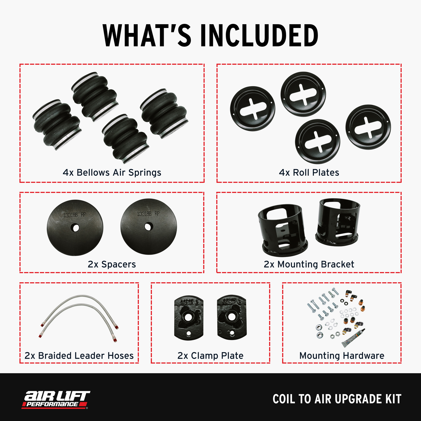 Air Lift Performance Coil to Air Upgrade kit for Coilover kit PN 79007 for the 2015-2024 Ford Mustang S550/S650 Fastback/Convertible – 83007