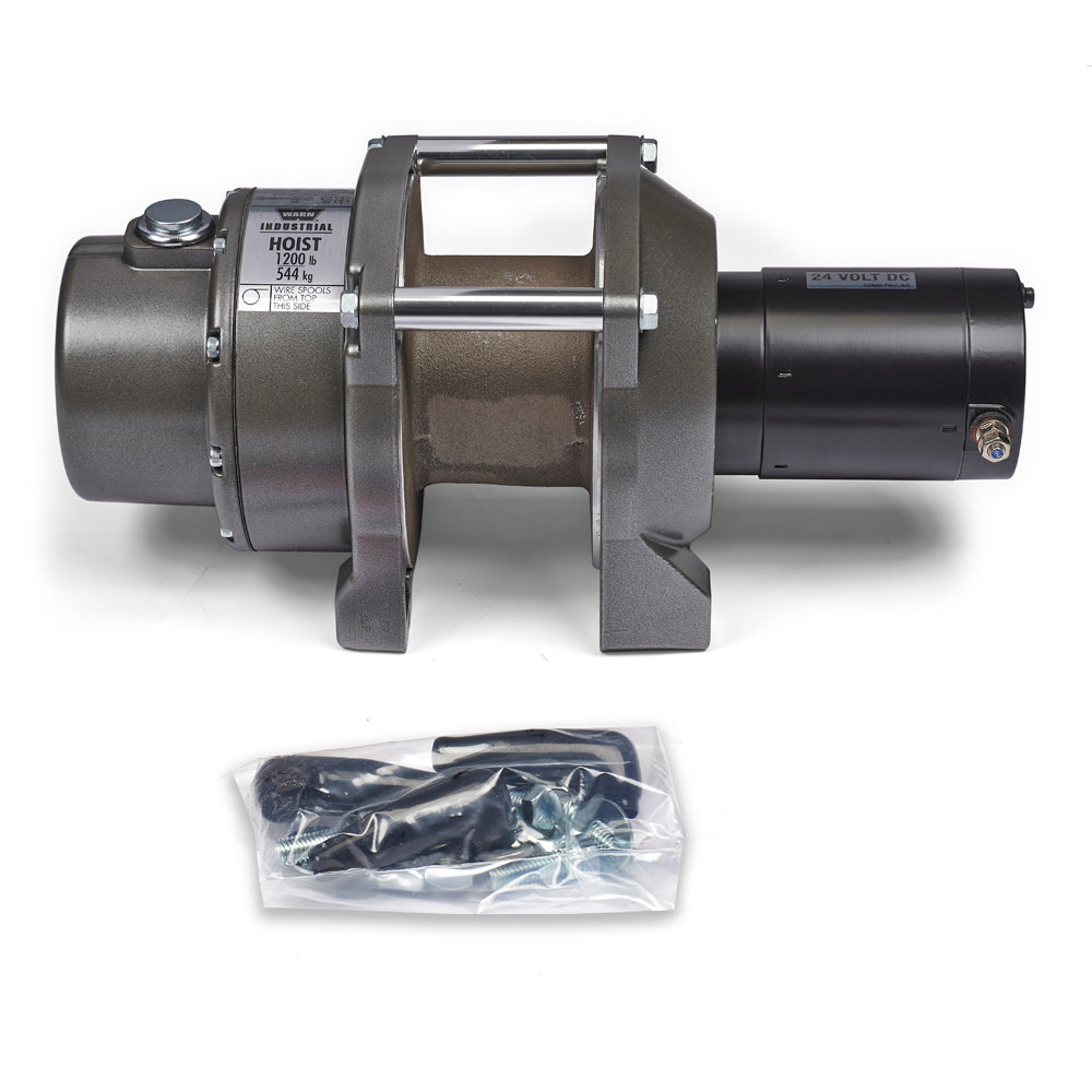 Warn 24 Volt Electric; 1200 Pound Line Pull Capacity; Without Rope; Without Fairlead; Without Remote; 216:1 Gear Reduction; Automatic Cone Brake