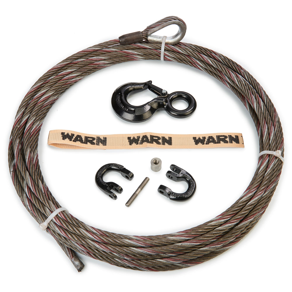 Warn SEVERE DUTY REPLACEMENT WIRE ROPE ASSEMBLY 7/16 Inch Diameter x 100 Ft Length; With 5T Safety Hook, Coupling Link,and Hardware, EIPS