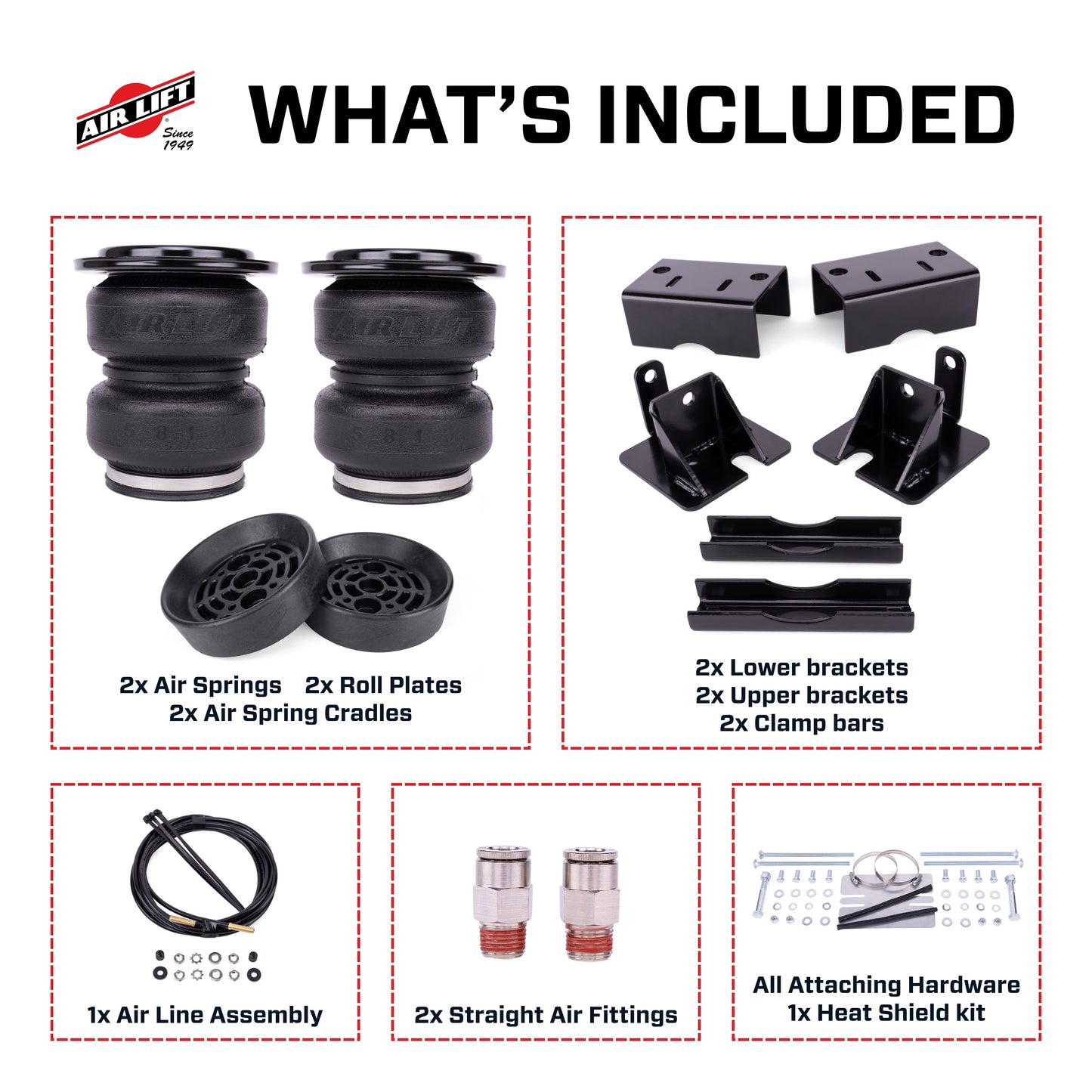 Air Lift LoadLifter 5000 Ultimate with Air Spring Cradle load support kit for the 2021-2024 RAM TRX 4WD & 2025 RAM RHO 4WD, PN 88377, offers up to 5,000 lbs. of load-leveling capacity to help eliminate squat, trailer sway, and body roll.