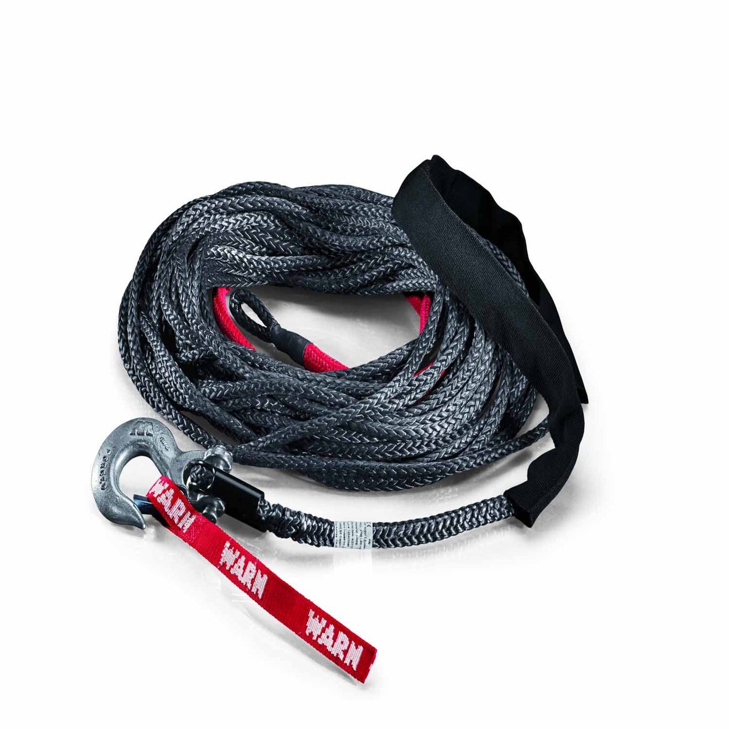 Warn Spydura (TM) synthetic rope for winches up to 12,000 lbs. (5443 kg) pulling capacity. 3/8" (9.5MM) X 80' (24.4M) Includes forged hook and hardware.