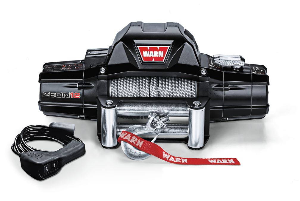 Warn Vehicle Mounted; Vehicle Recovery Winch; 24 Volt Electric; 12000 Pound Line Pull Capacity; Wired Remote; Convertible Control Pack; Planetary Gear Drive; Requires Winch Carrier or Winch Mount