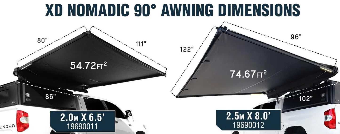 OVS XD Nomadic 2.5 - Awning W/Lights & Black Out , 8.0' Long, Black Body, Black Trim & Black Travel Cover by OVS