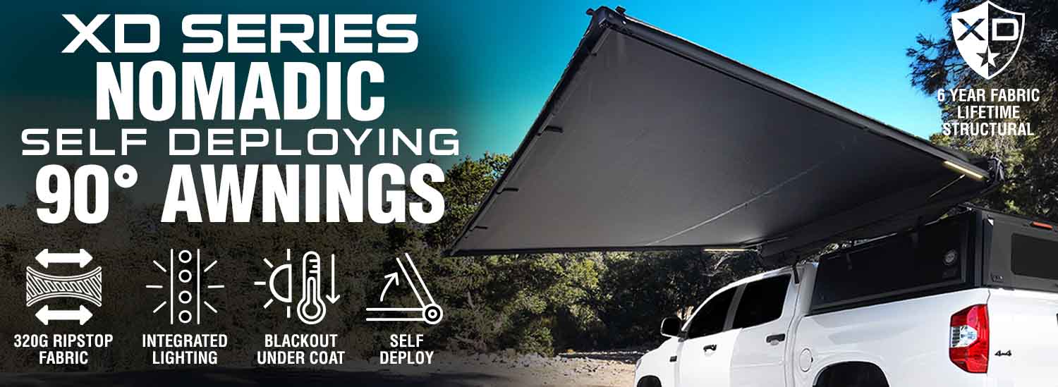OVS XD Nomadic 2.5 - Awning W/Lights & Black Out , 8.0' Long, Black Body, Black Trim & Black Travel Cover by OVS