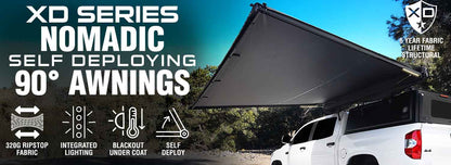 OVS XD Nomadic 2.5 - Awning W/Lights & Black Out , 8.0' Long, Black Body, Black Trim & Black Travel Cover by OVS