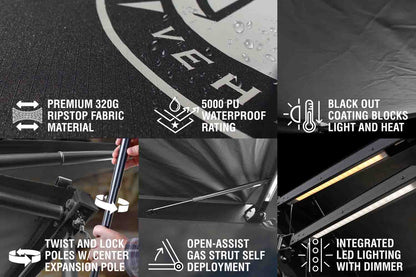 OVS XD Nomadic 2.5 - Awning W/Lights & Black Out , 8.0' Long, Black Body, Black Trim & Black Travel Cover by OVS