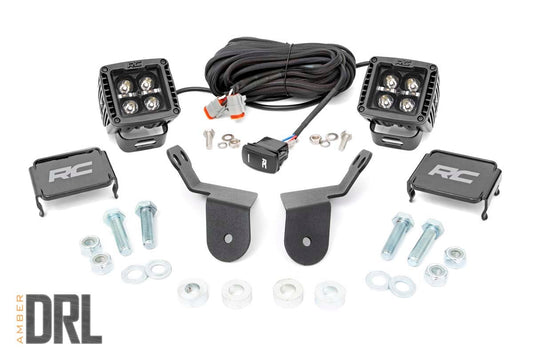 Rough Country LED Light Kit | Cage Mount | 2" Black Pair | Amber DRL | Honda Pioneer 1000
