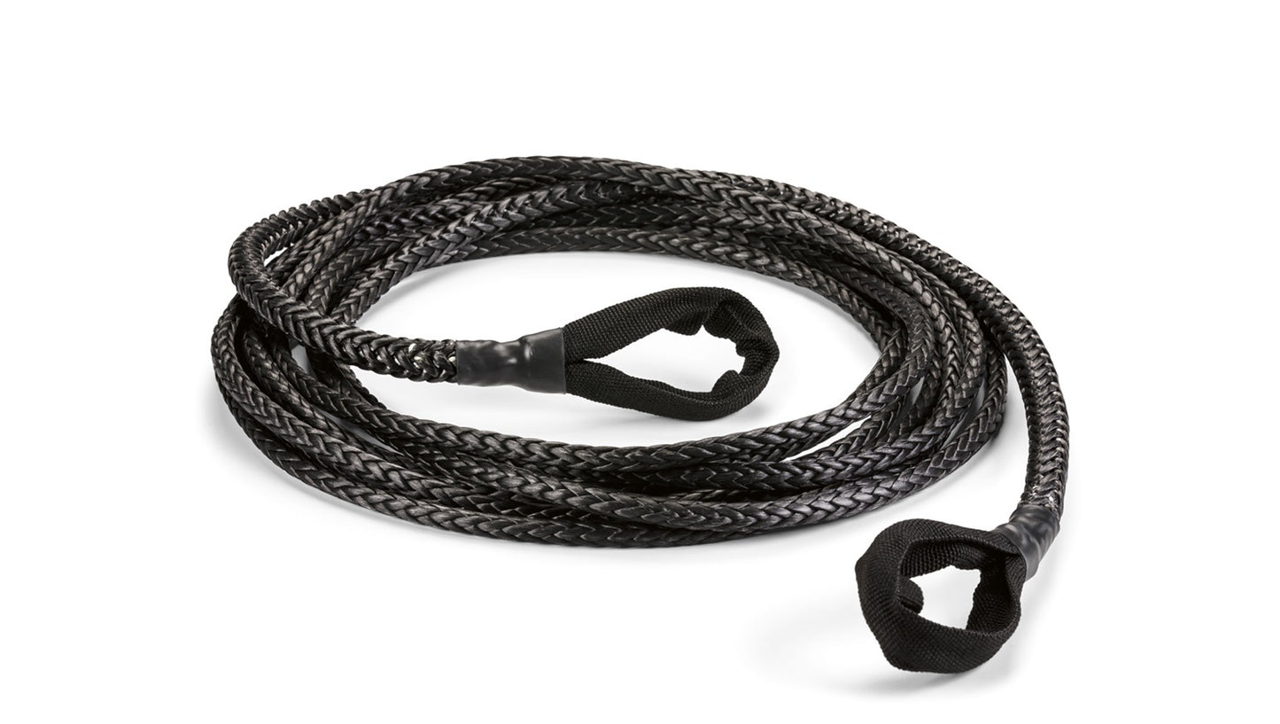 Warn Spydura (TM) synthetic rope extension for winches up to 12,000 lbs. (5443 kg) pulling capacity. 3/8" (9.5MM) X 25' (7.62M) Features reinforced soft eyes on both ends allowing you to easily extend the reach of your winch.