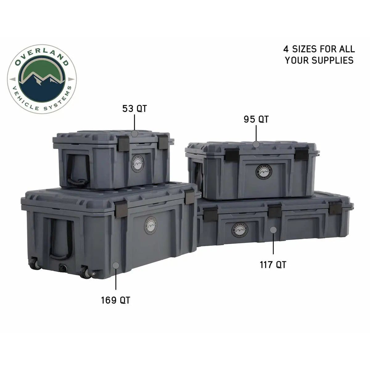 OVS D.B.S. - Dark Grey 53 QT Dry Box with Wheels, Drain, and Bottle Opener by OVS