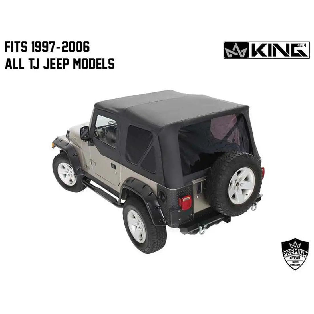 King 4WD Replacement Soft Top With Upper Doors - Black Diamond - TJ by King 4WD
