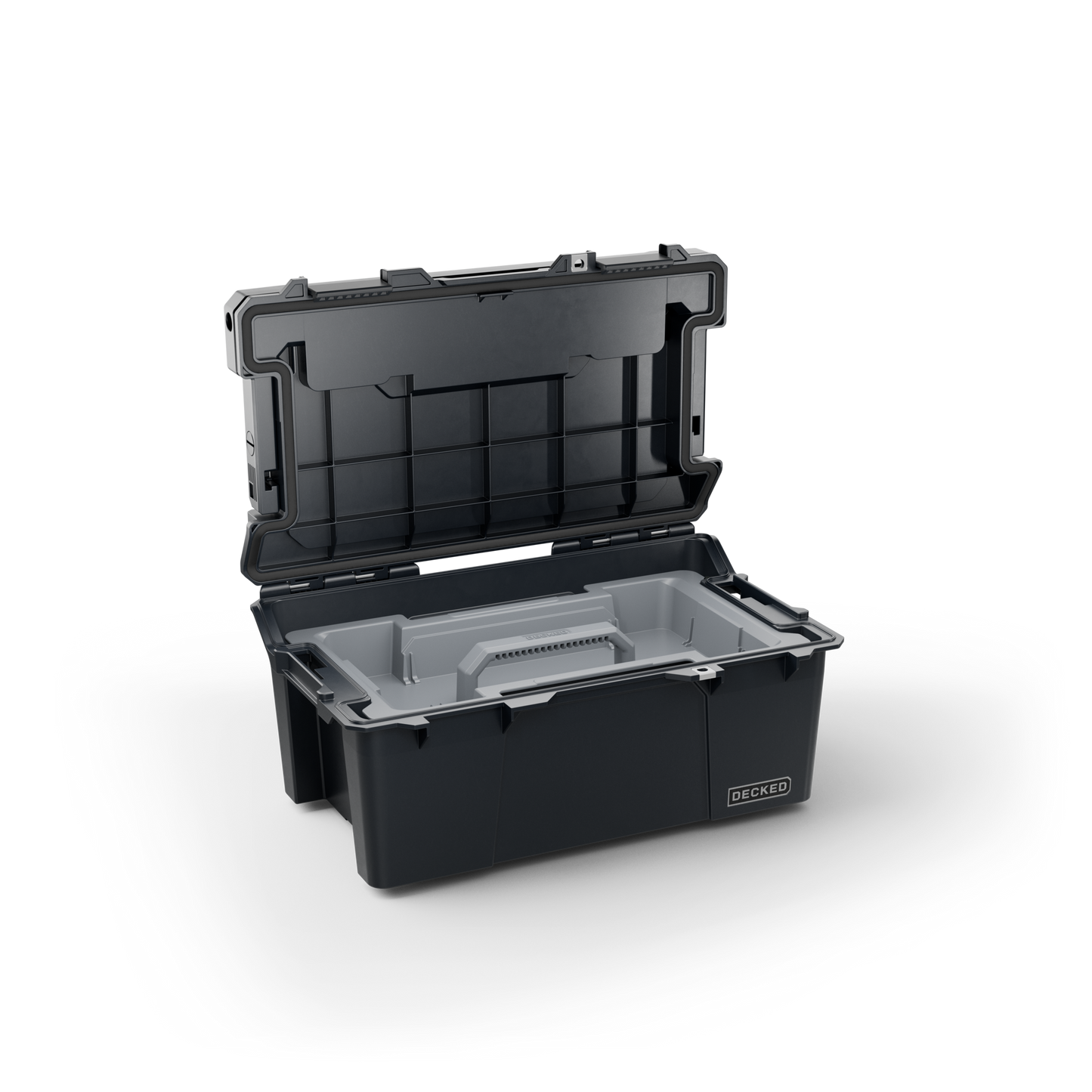 DECKED Sixer 16 Case - Includes one (1) weatherproof 16-liter latching case and one (1) Cargo Tray - In Black with black latches by DECKED