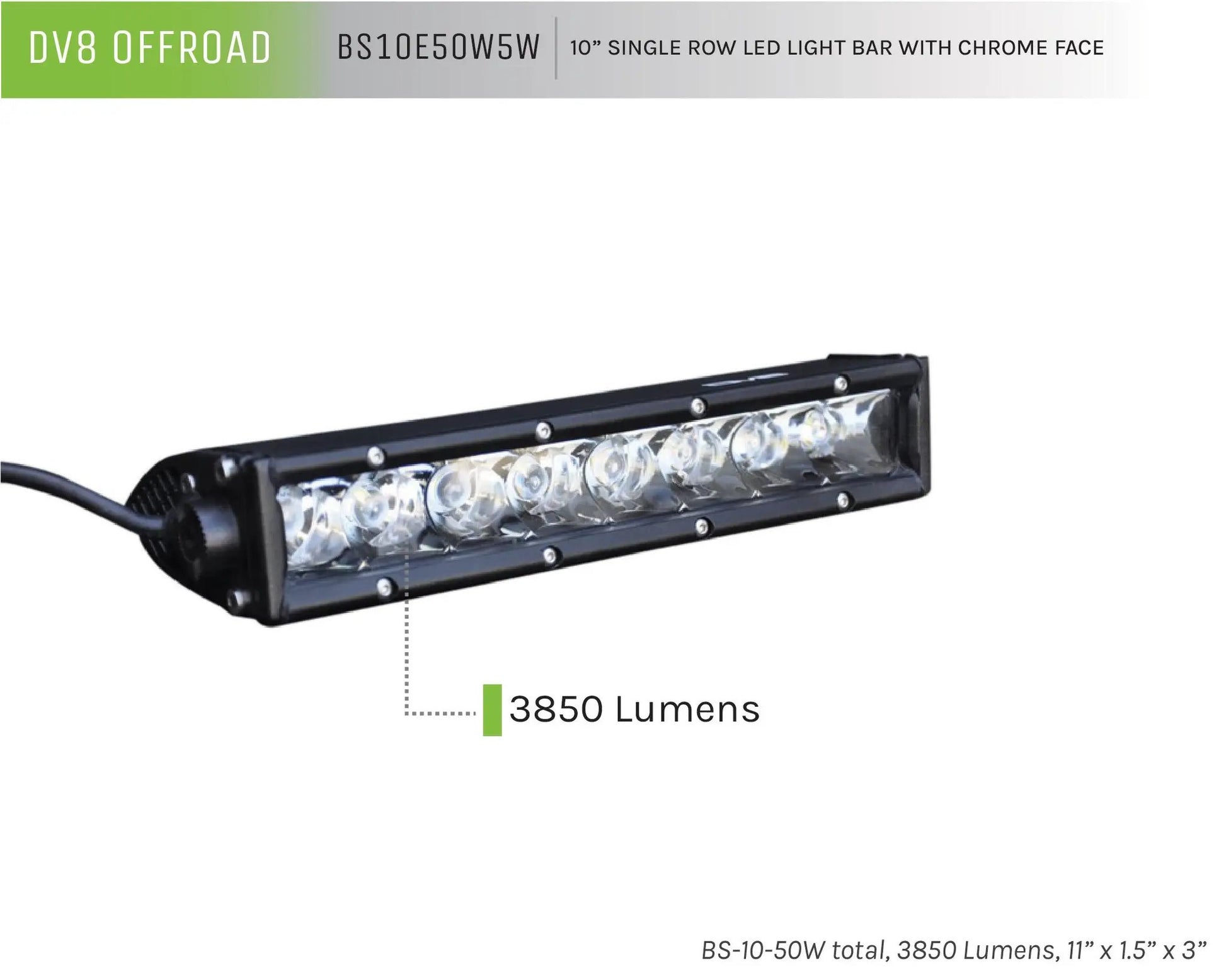 DV8 Offroad 10 in. Single Row LED Light Bar; Chrome Face by DV8 Offroad