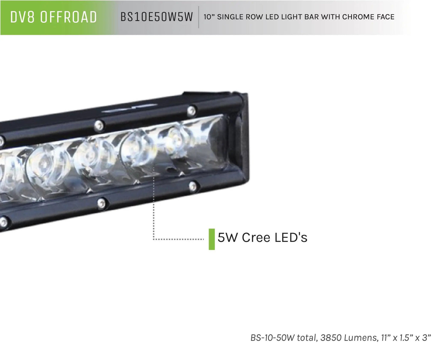 DV8 Offroad 10 in. Single Row LED Light Bar; Chrome Face by DV8 Offroad